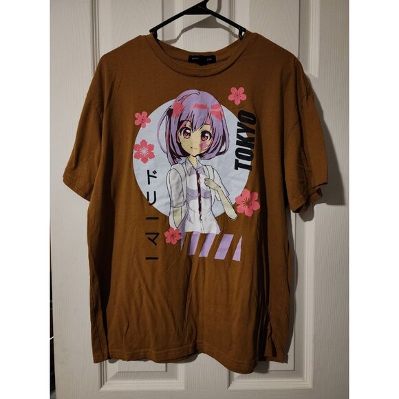 Social Scene Women's T-shirt Pullover Anime Tokyo Girl Brown Size Large - Picture 1 of 6